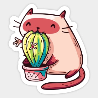 Cat Eating Cactus Sticker